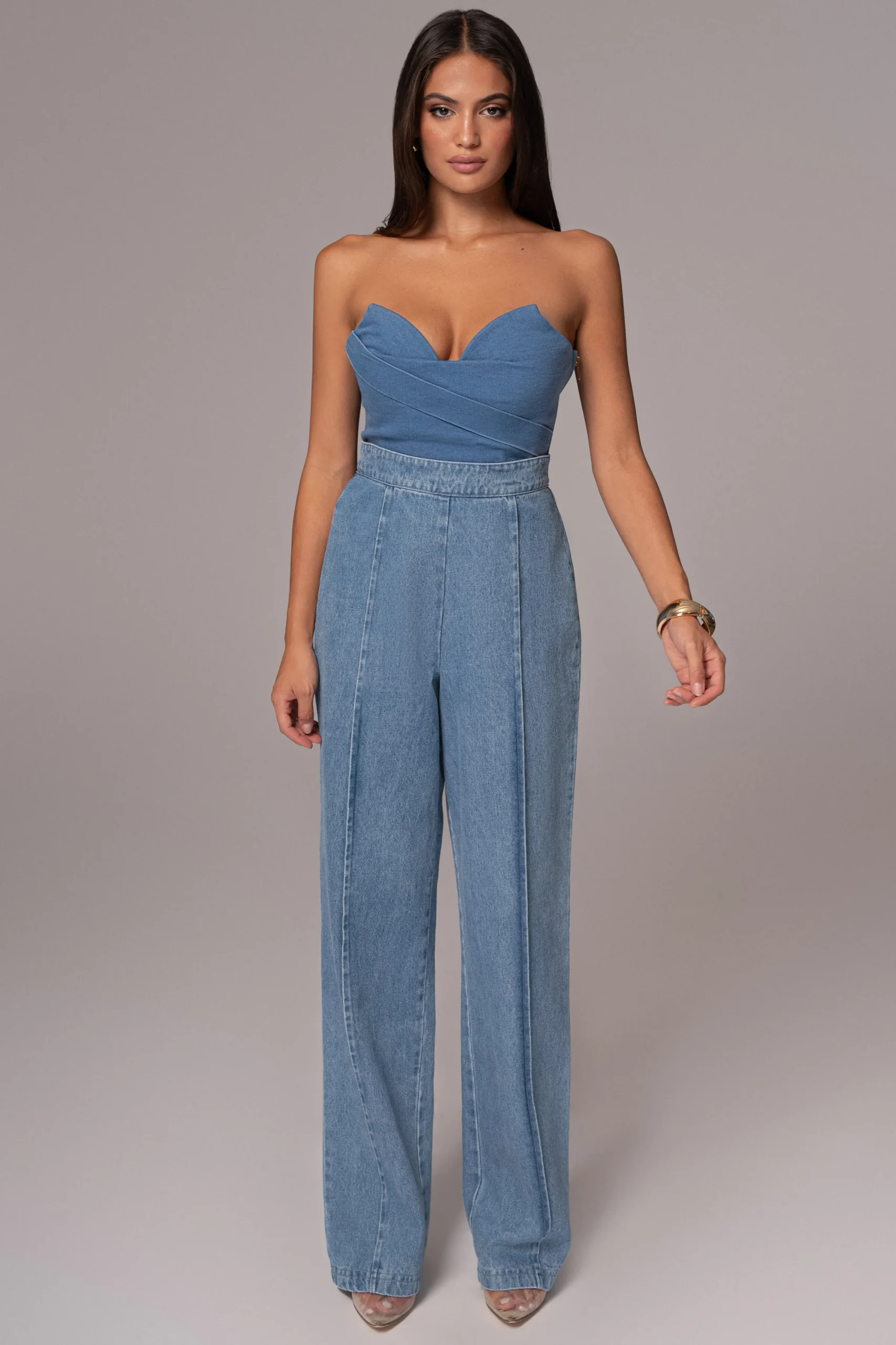 JLUXLABEL Medium Wash Teyana Denim Bustier