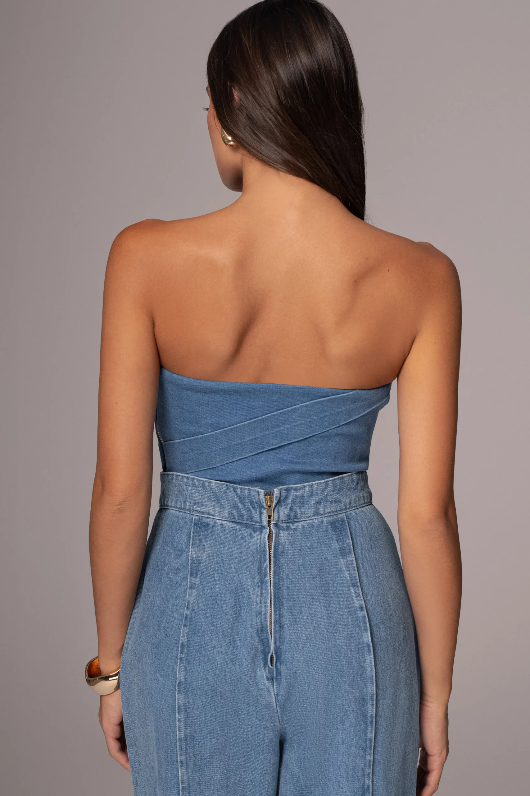 JLUXLABEL Medium Wash Teyana Denim Bustier