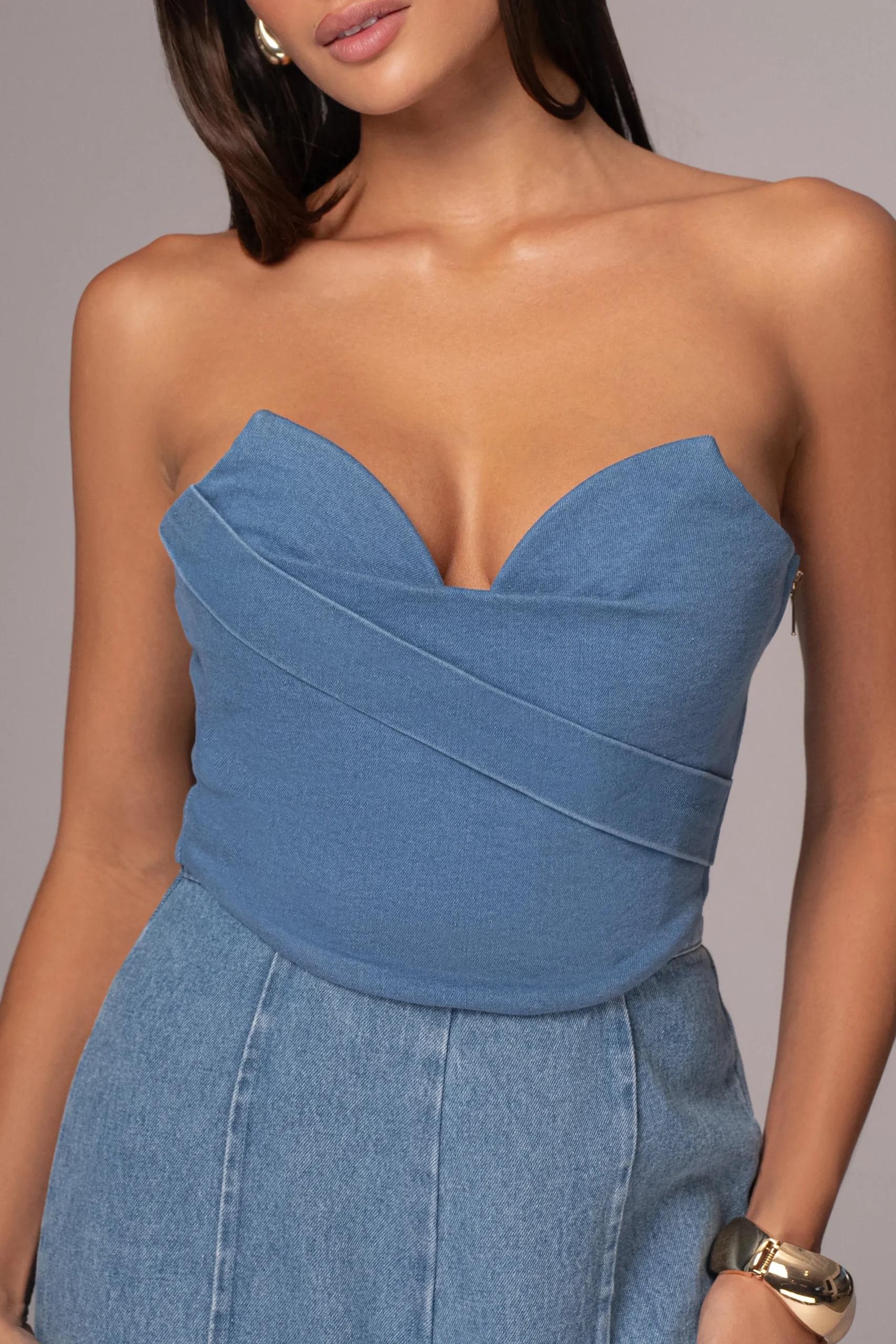 JLUXLABEL Medium Wash Teyana Denim Bustier