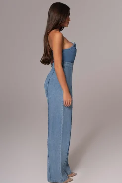 JLUXLABEL Medium Wash Teyana Denim Bustier