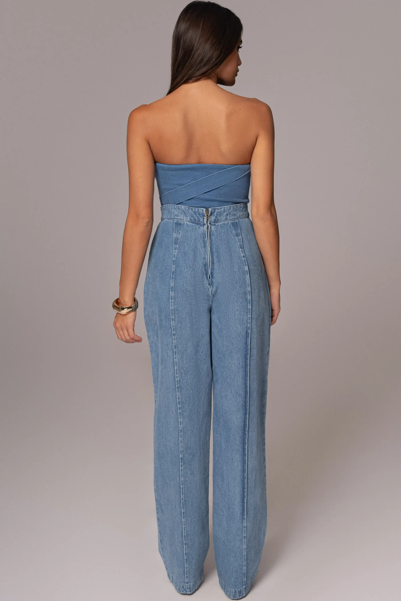 JLUXLABEL Medium Wash Teyana Denim Bustier