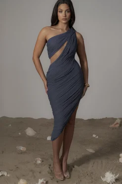JLUXLABEL Midnight Blue Aura Shimmer Midi Dress