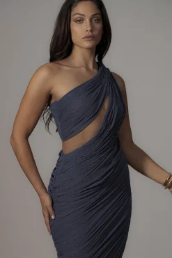 JLUXLABEL Midnight Blue Aura Shimmer Midi Dress