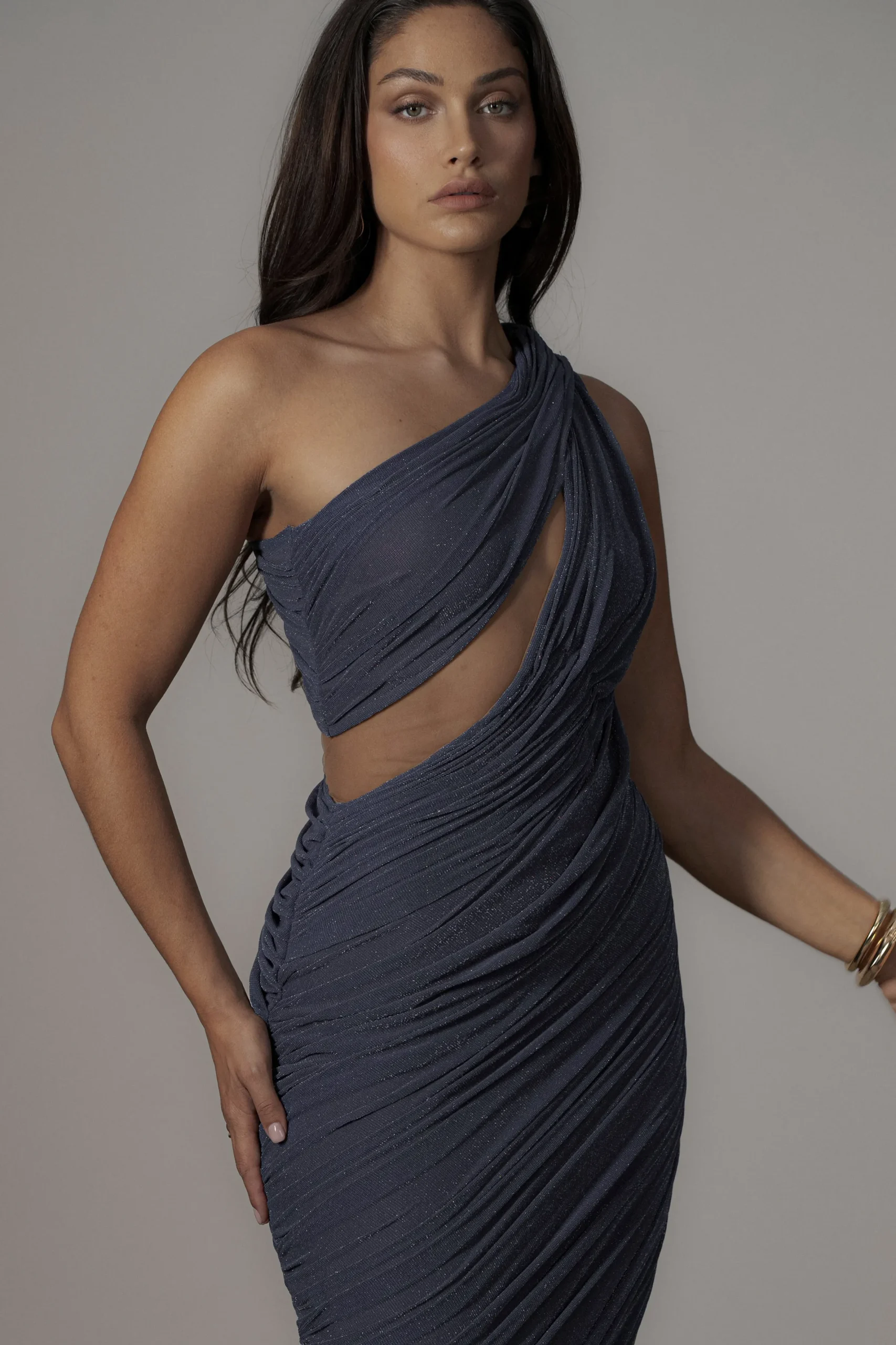 JLUXLABEL Midnight Blue Aura Shimmer Midi Dress