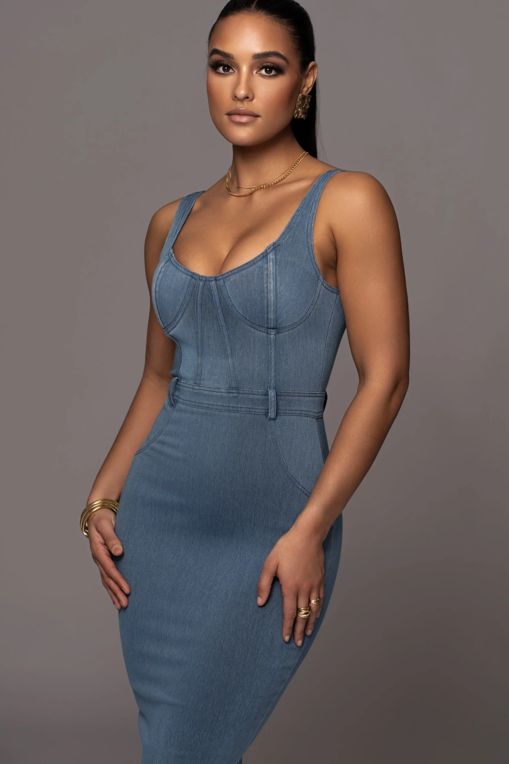 JLUXLABEL NAT LIV x Denim Malika Midi Dress