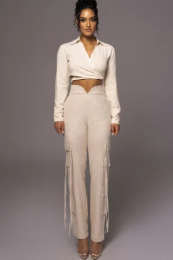 JLUXLABEL Natural Drift Away Linen Wrap Top
