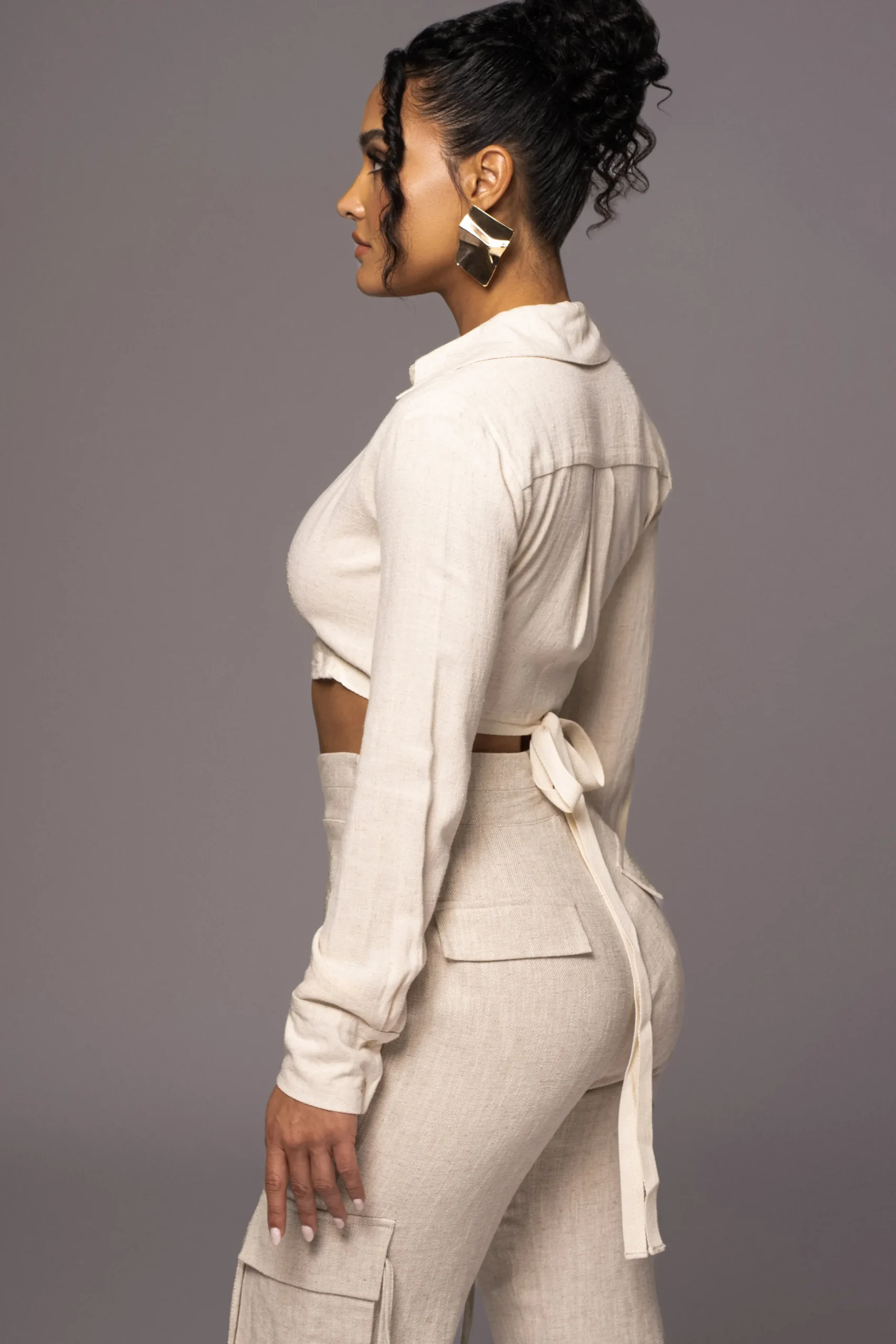 JLUXLABEL Natural Drift Away Linen Wrap Top