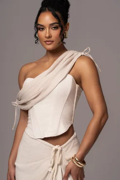 JLUXLABEL Natural New Obsession Draped Top