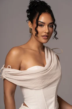 JLUXLABEL Natural New Obsession Draped Top