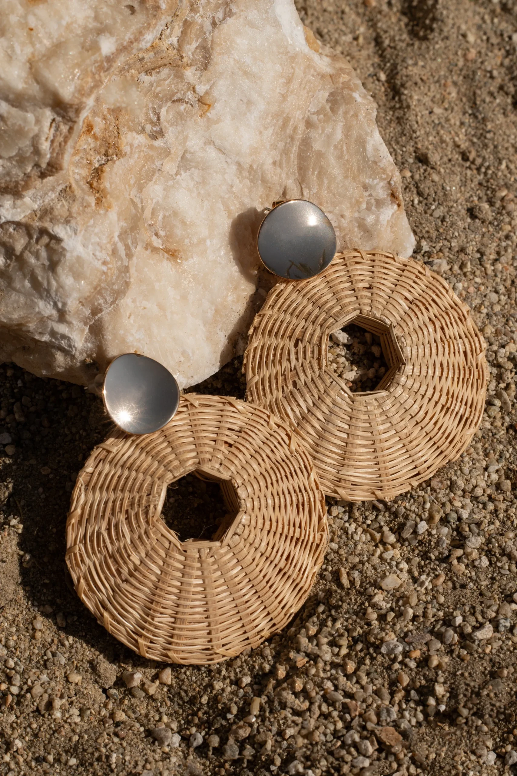 JLUXLABEL Natural Raffia Circular Dangle Earrings