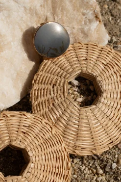 JLUXLABEL Natural Raffia Circular Dangle Earrings