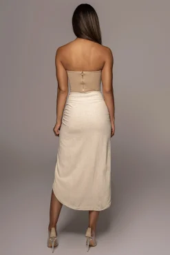 JLUXLABEL Natural Spring Ruched Linen Skirt