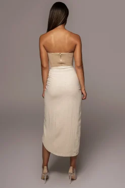 JLUXLABEL Natural Spring Ruched Linen Skirt