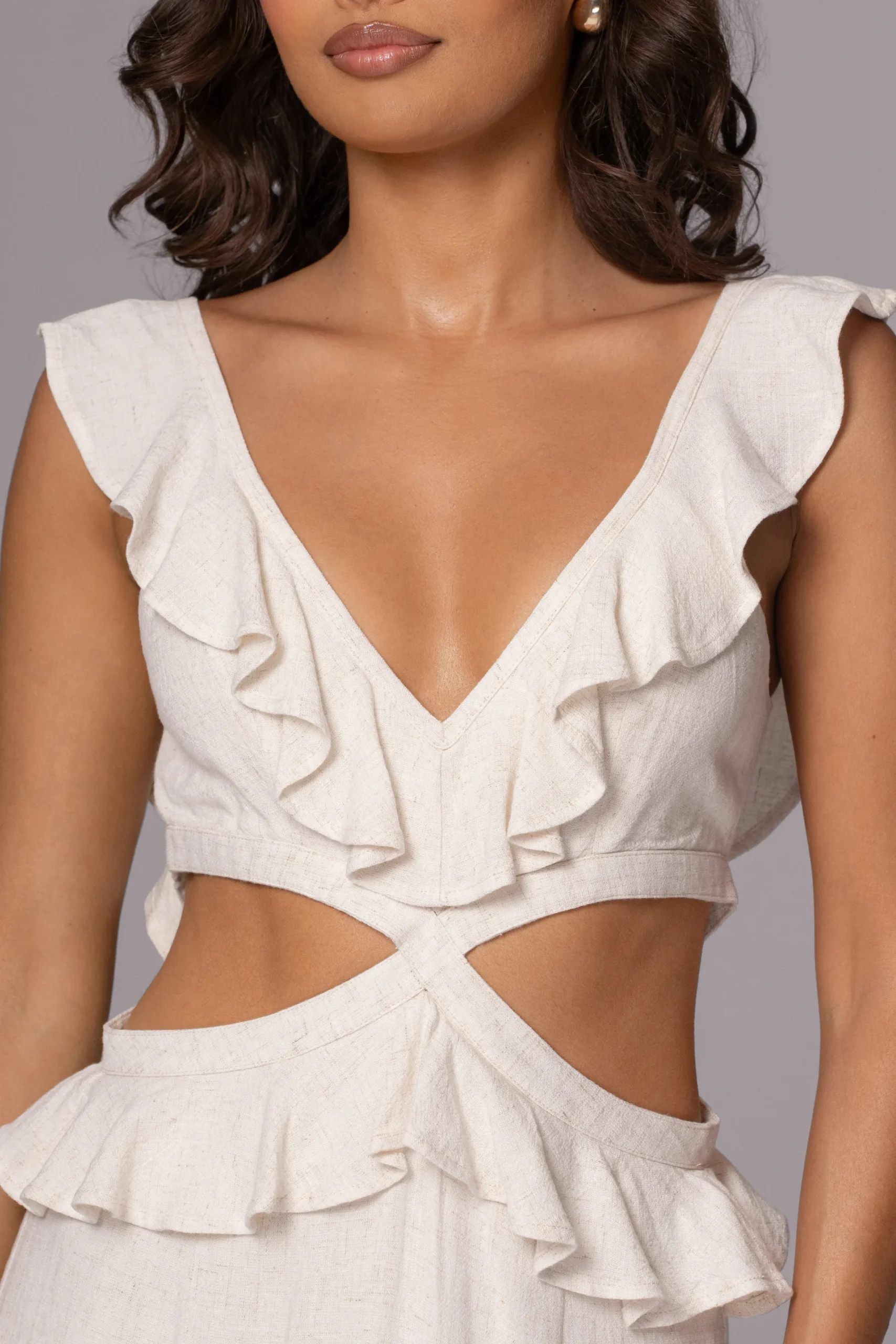 JLUXLABEL Natural Sunshine Ruffle Linen Dress