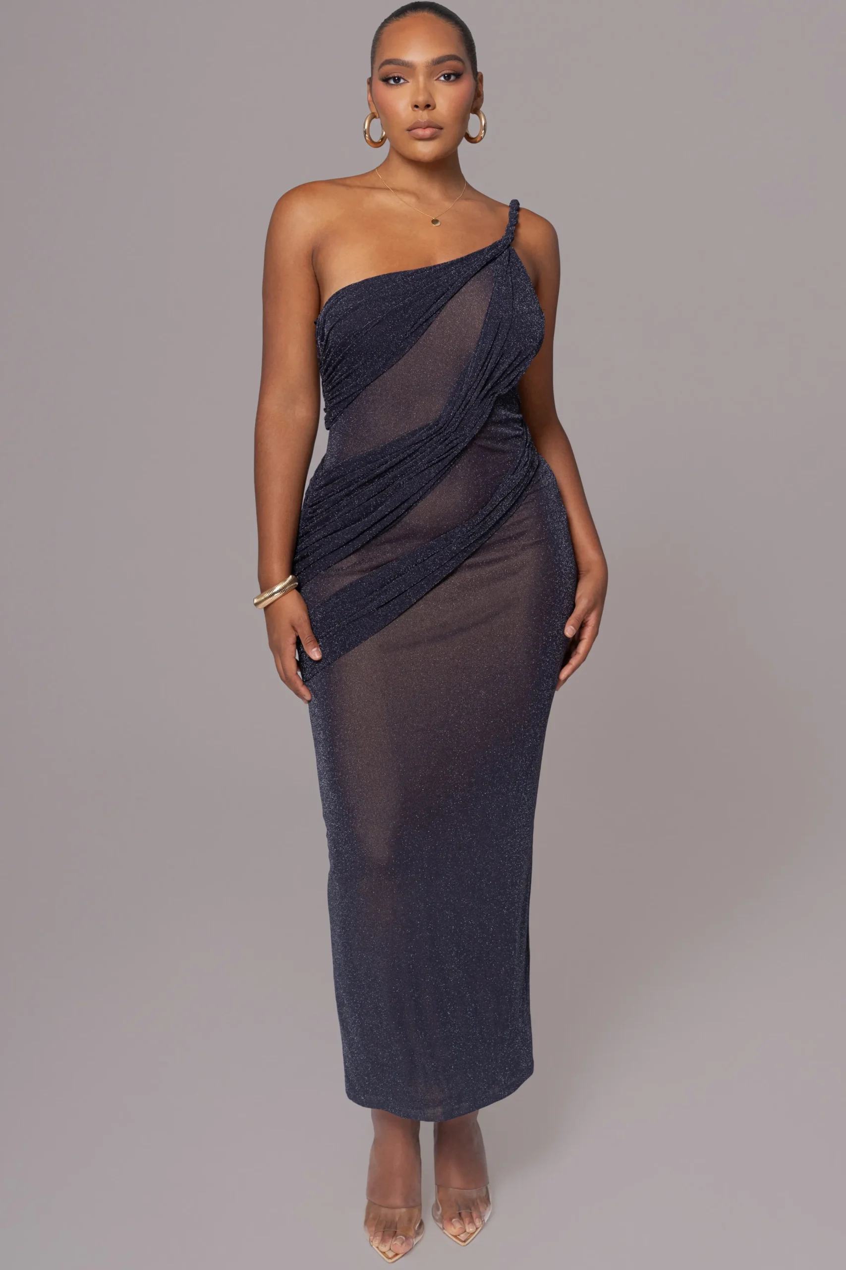 JLUXLABEL Navy Alari One Shoulder Maxi Dress