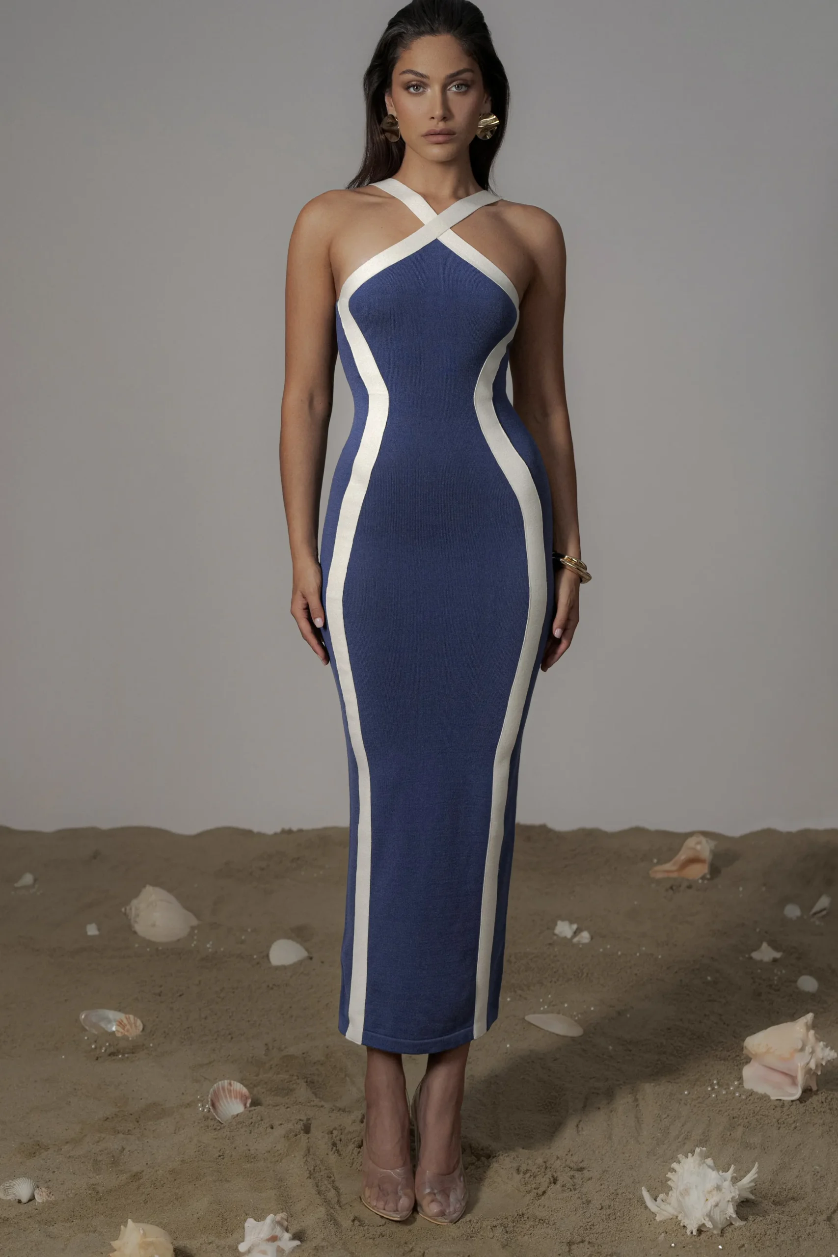 JLUXLABEL Navy Fabiola Contrast Maxi Dress