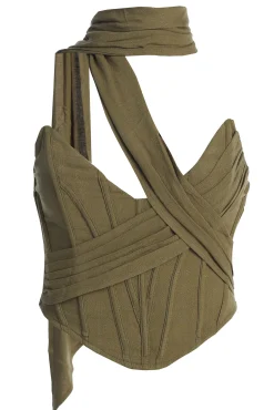 JLUXLABEL Olive Coastal Bliss Linen Bustier
