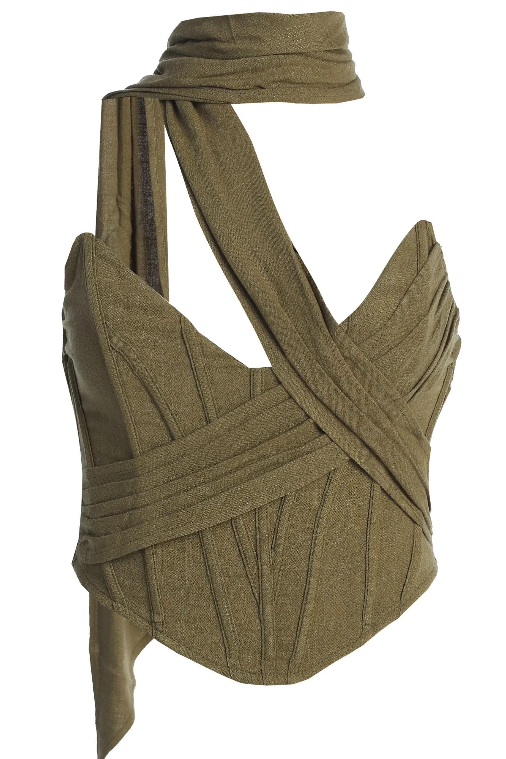 JLUXLABEL Olive Coastal Bliss Linen Bustier