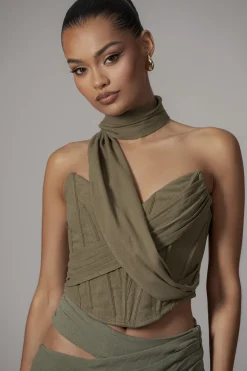 JLUXLABEL Olive Coastal Bliss Linen Bustier