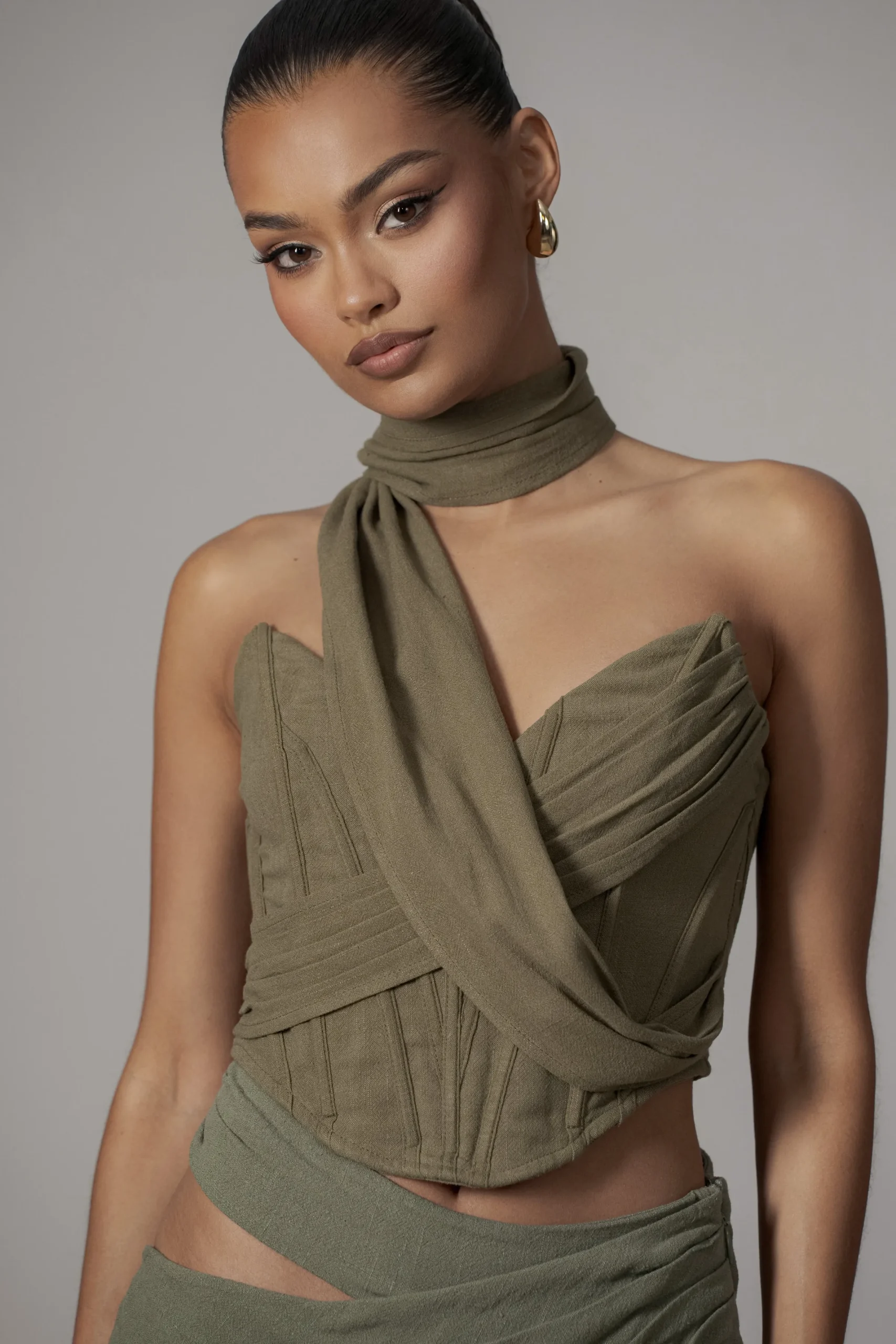 JLUXLABEL Olive Coastal Bliss Linen Bustier