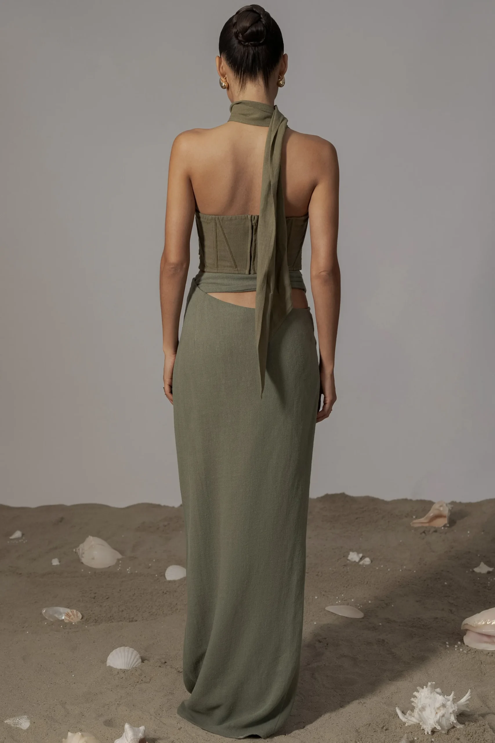 JLUXLABEL Olive Coastal Bliss Linen Bustier
