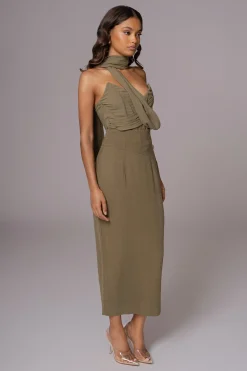 JLUXLABEL Olive Coastland Linen Skirt