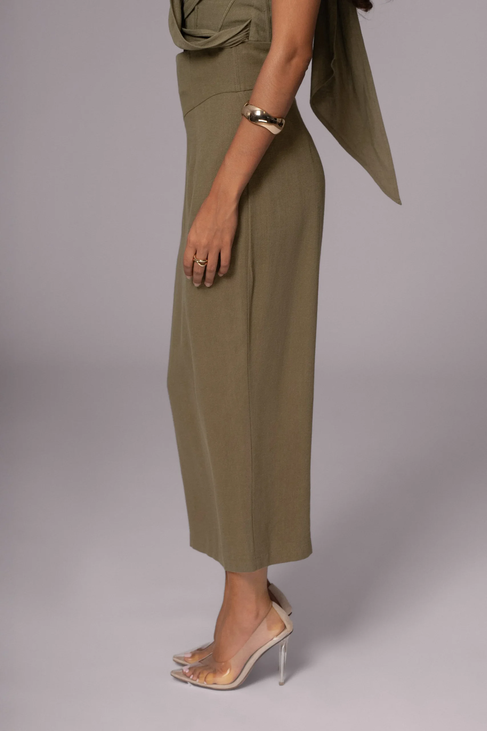 JLUXLABEL Olive Coastland Linen Skirt