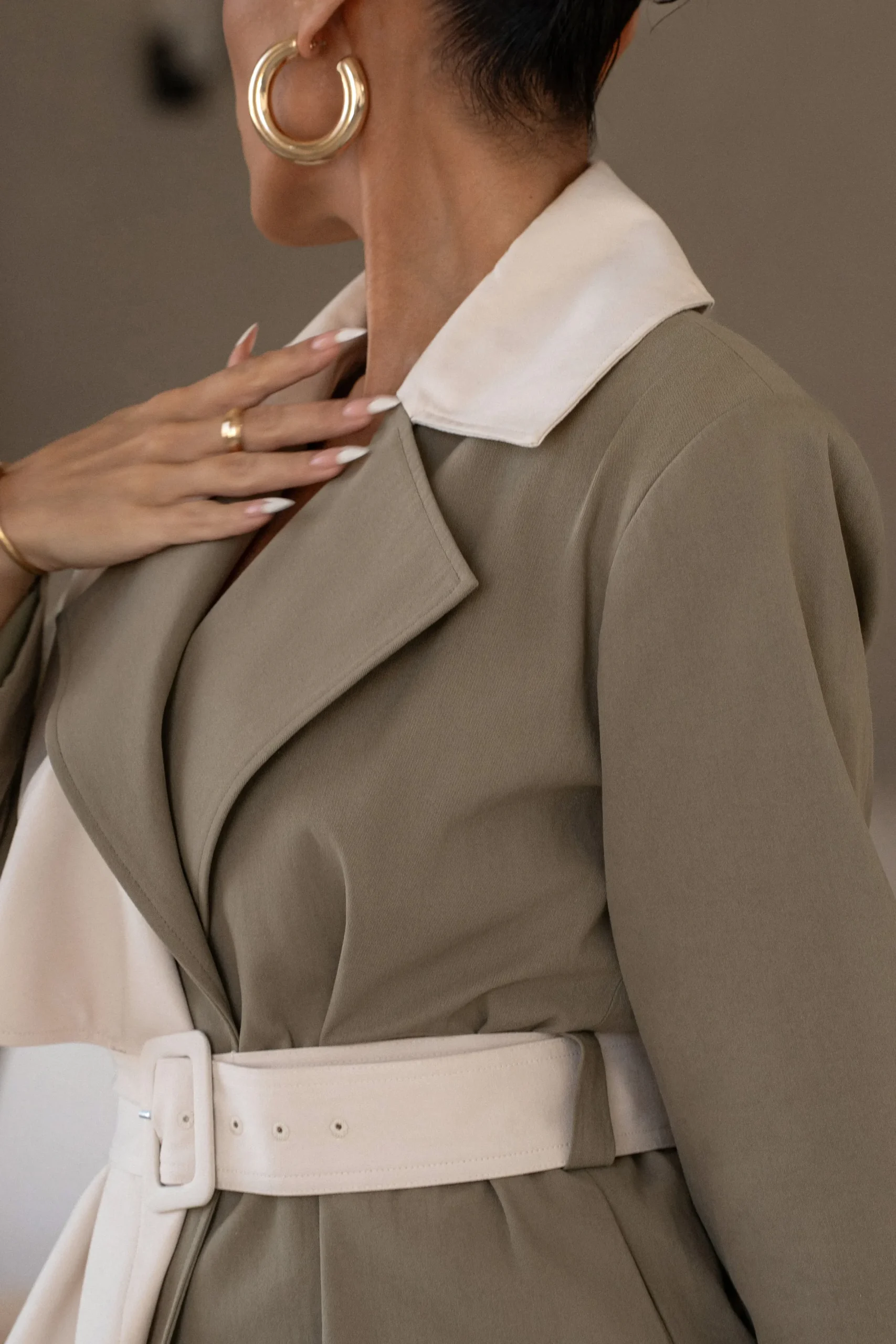 JLUXLABEL Olive Color Block Summit Belted Jacket