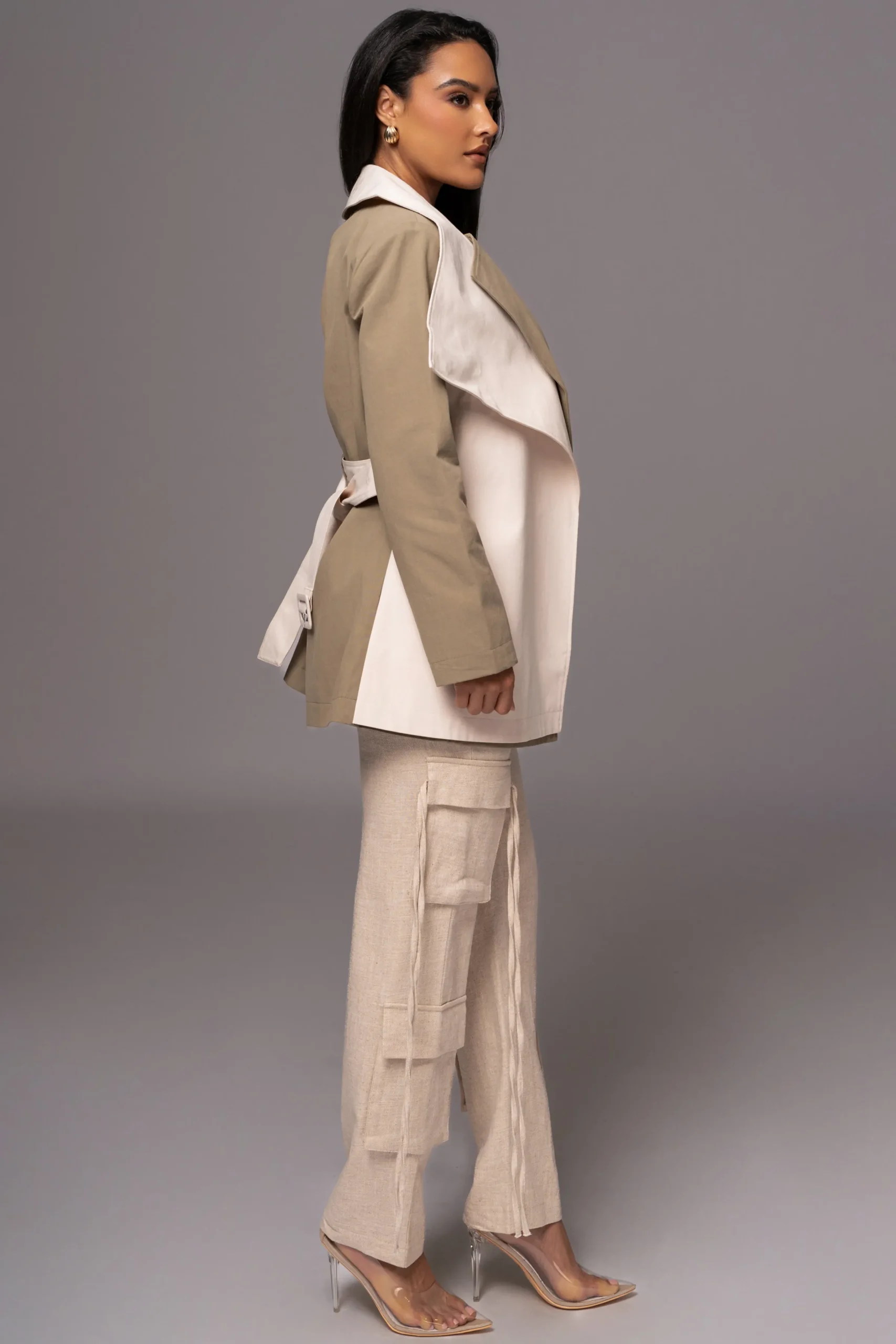 JLUXLABEL Olive Color Block Summit Belted Jacket