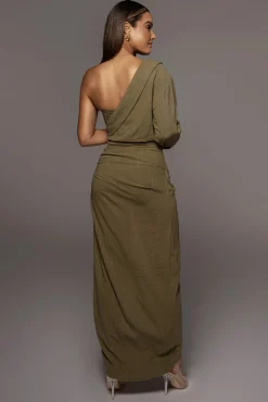 JLUXLABEL Olive Evita Linen Draped Dress
