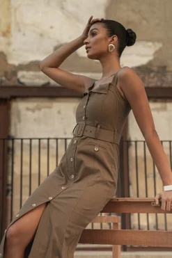 JLUXLABEL Olive Forever Summer Belted Dress