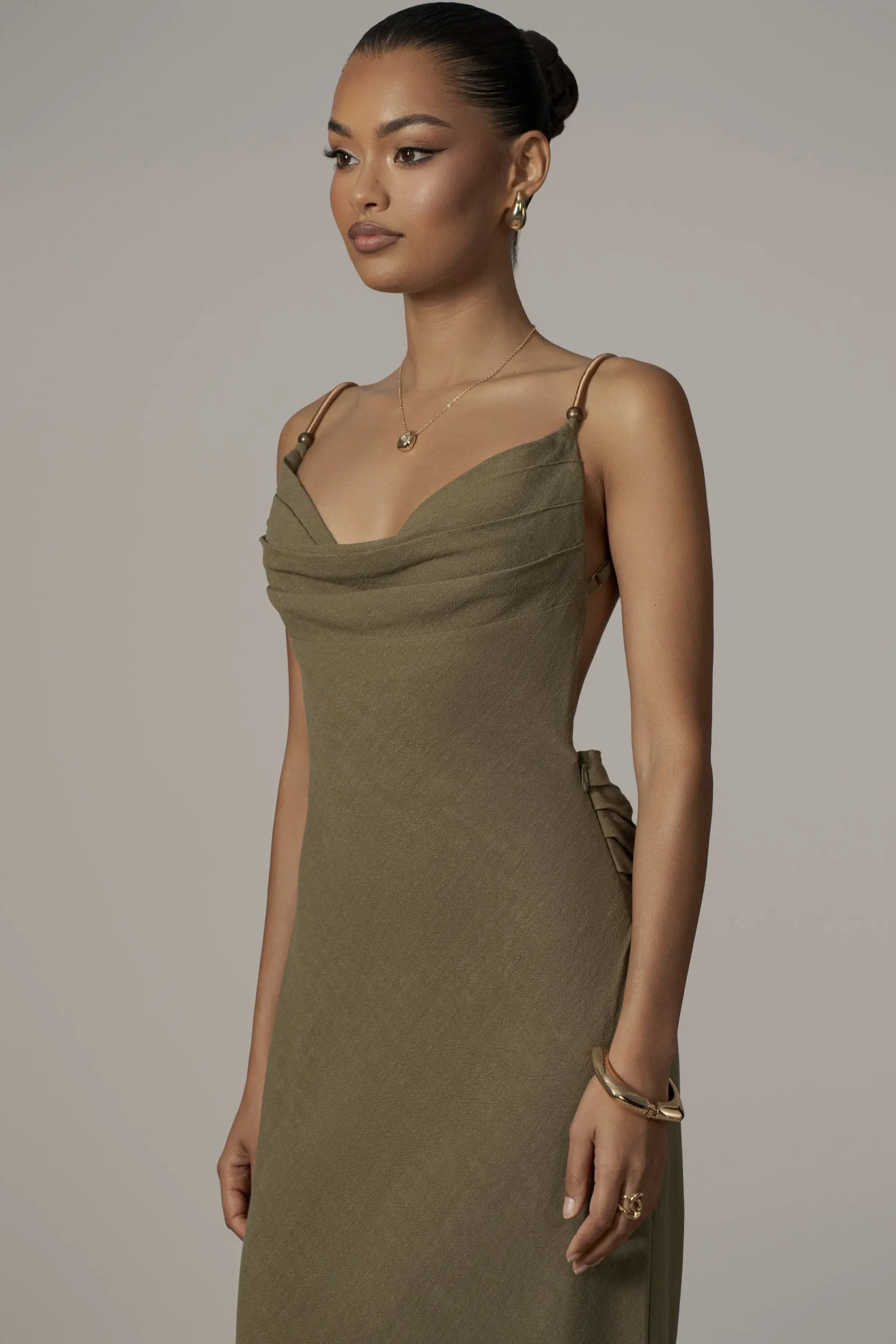 JLUXLABEL Olive Getaway Linen Maxi Dress