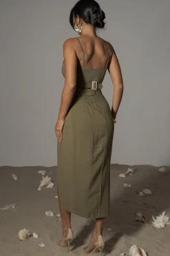 JLUXLABEL Olive Gisele Linen Slit Skirt