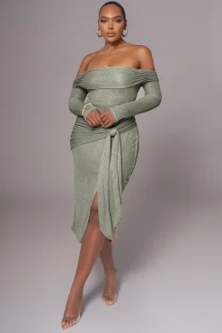 JLUXLABEL Olive Island Elegance Drape Dress