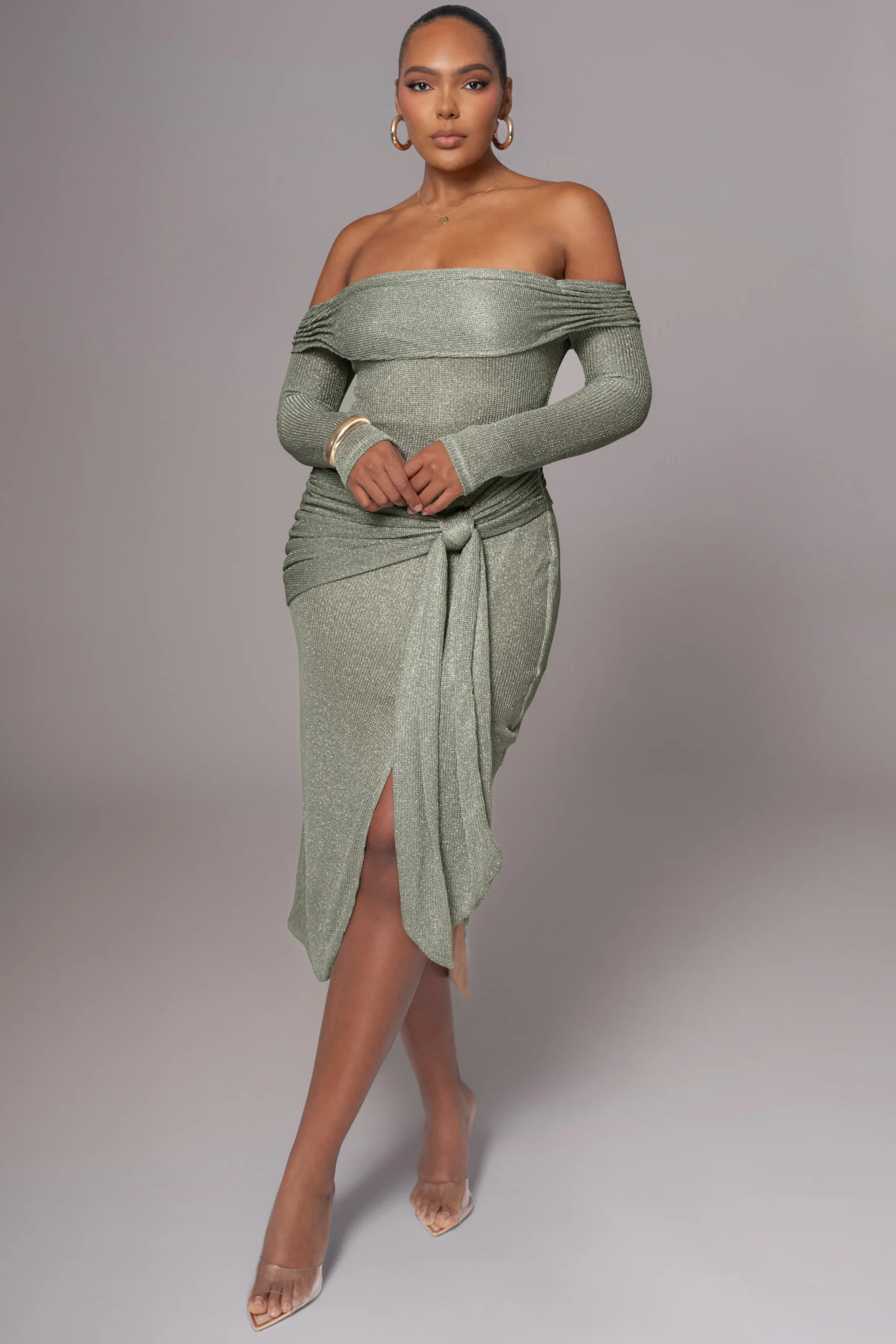 JLUXLABEL Olive Island Elegance Drape Dress