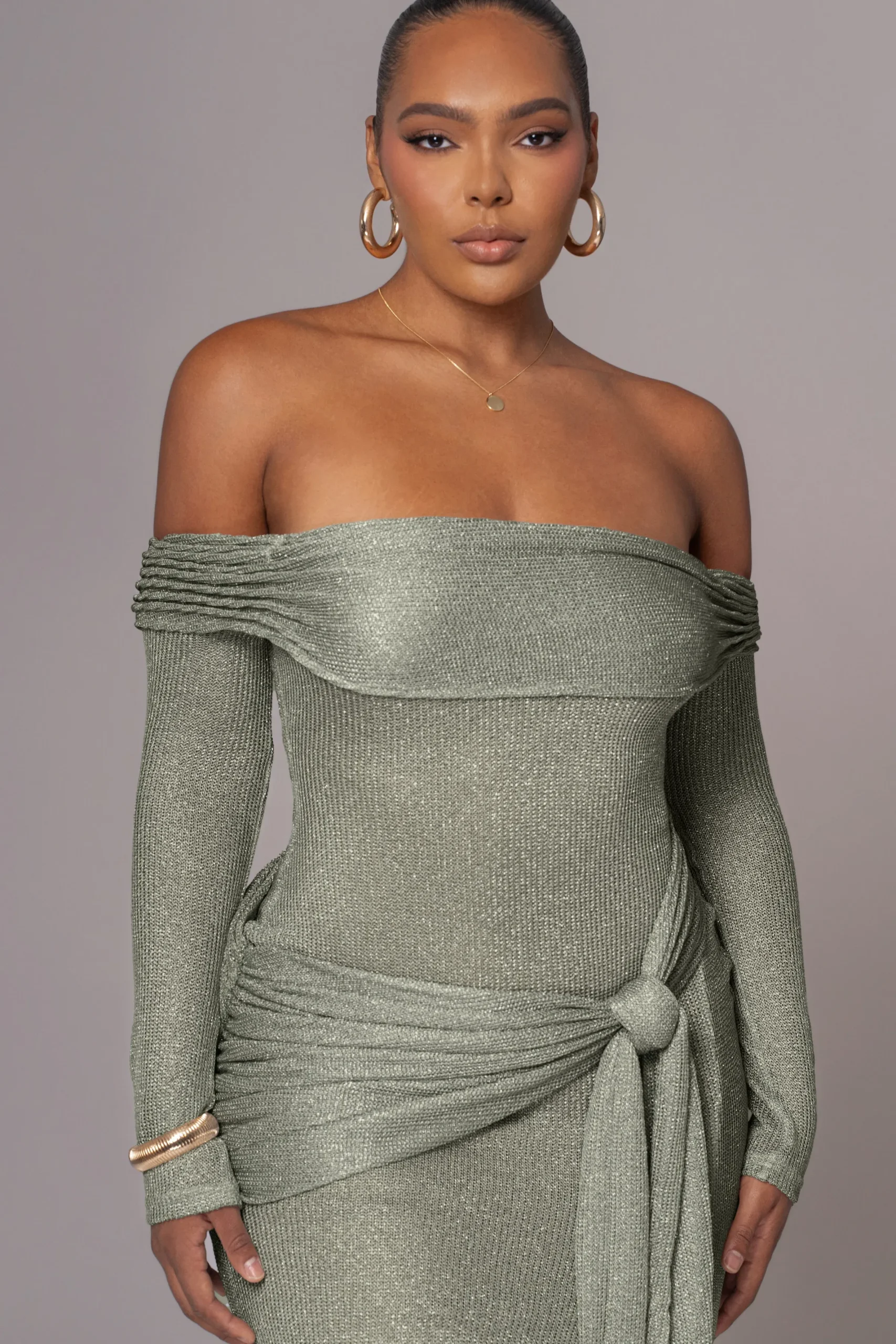 JLUXLABEL Olive Island Elegance Drape Dress