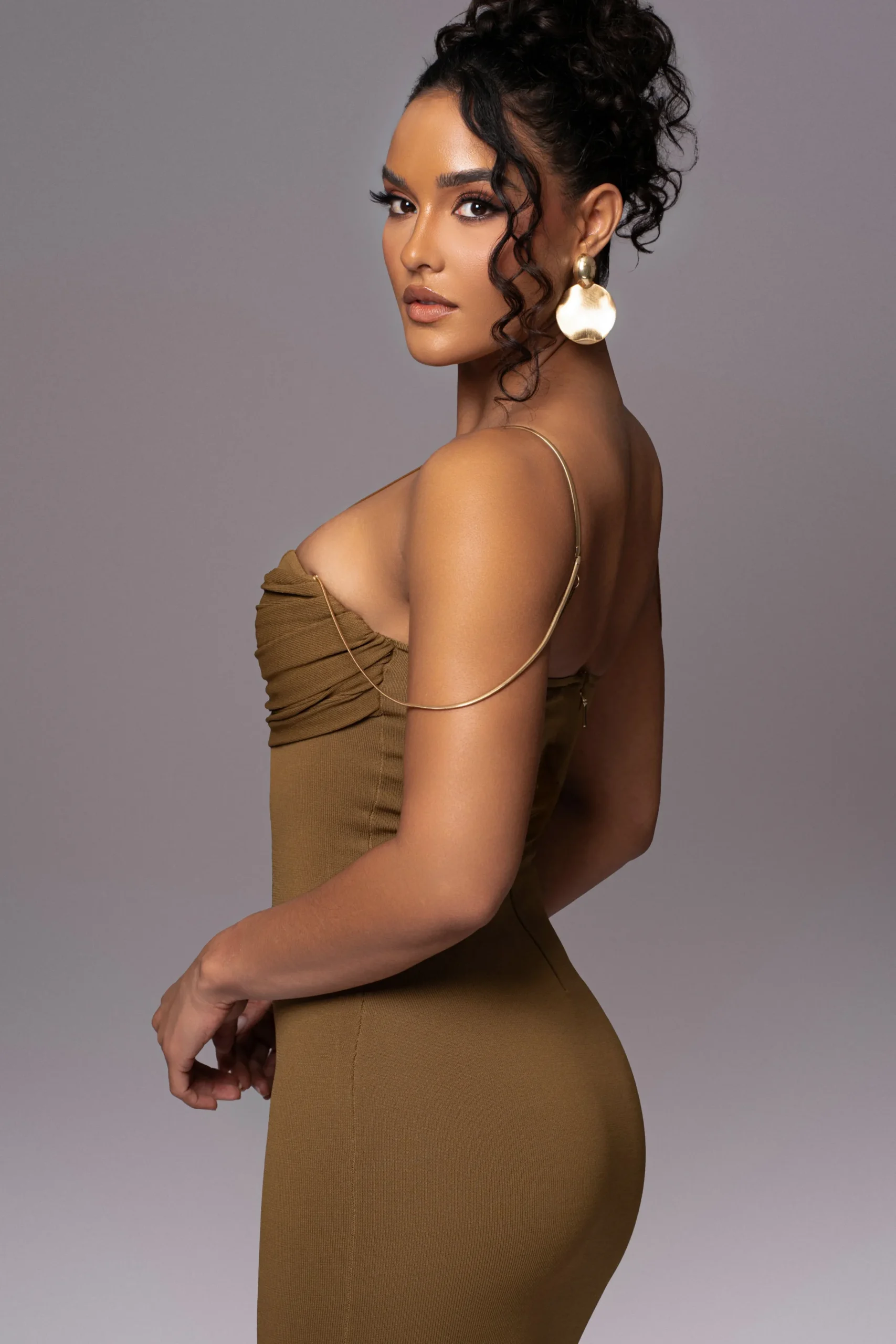 JLUXLABEL Olive La Lune Drape Midi Dress
