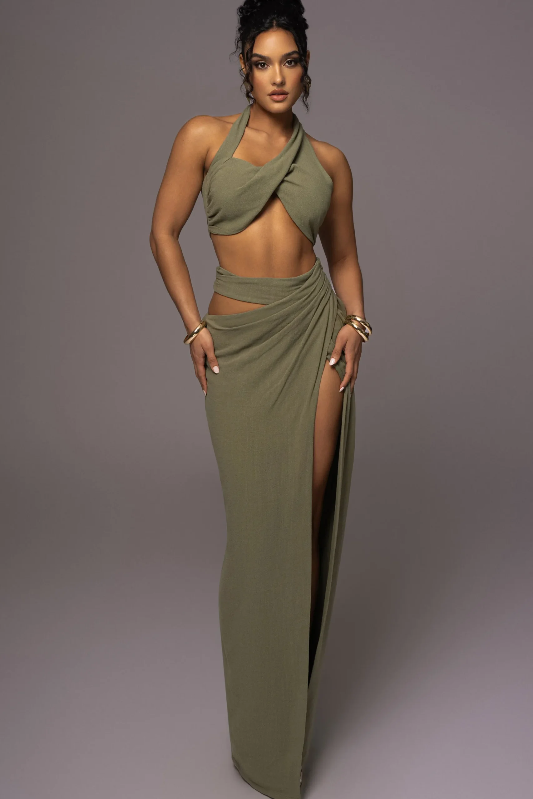 JLUXLABEL Olive New Age Two Piece Skirt Set