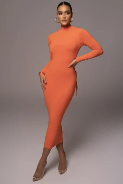 JLUXLABEL Orange Shaye Mock Neck Dress