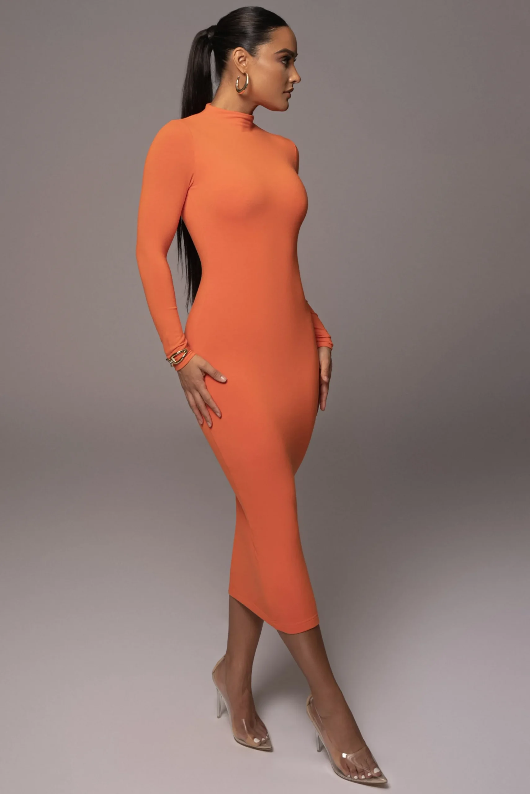 JLUXLABEL Orange Shaye Mock Neck Dress