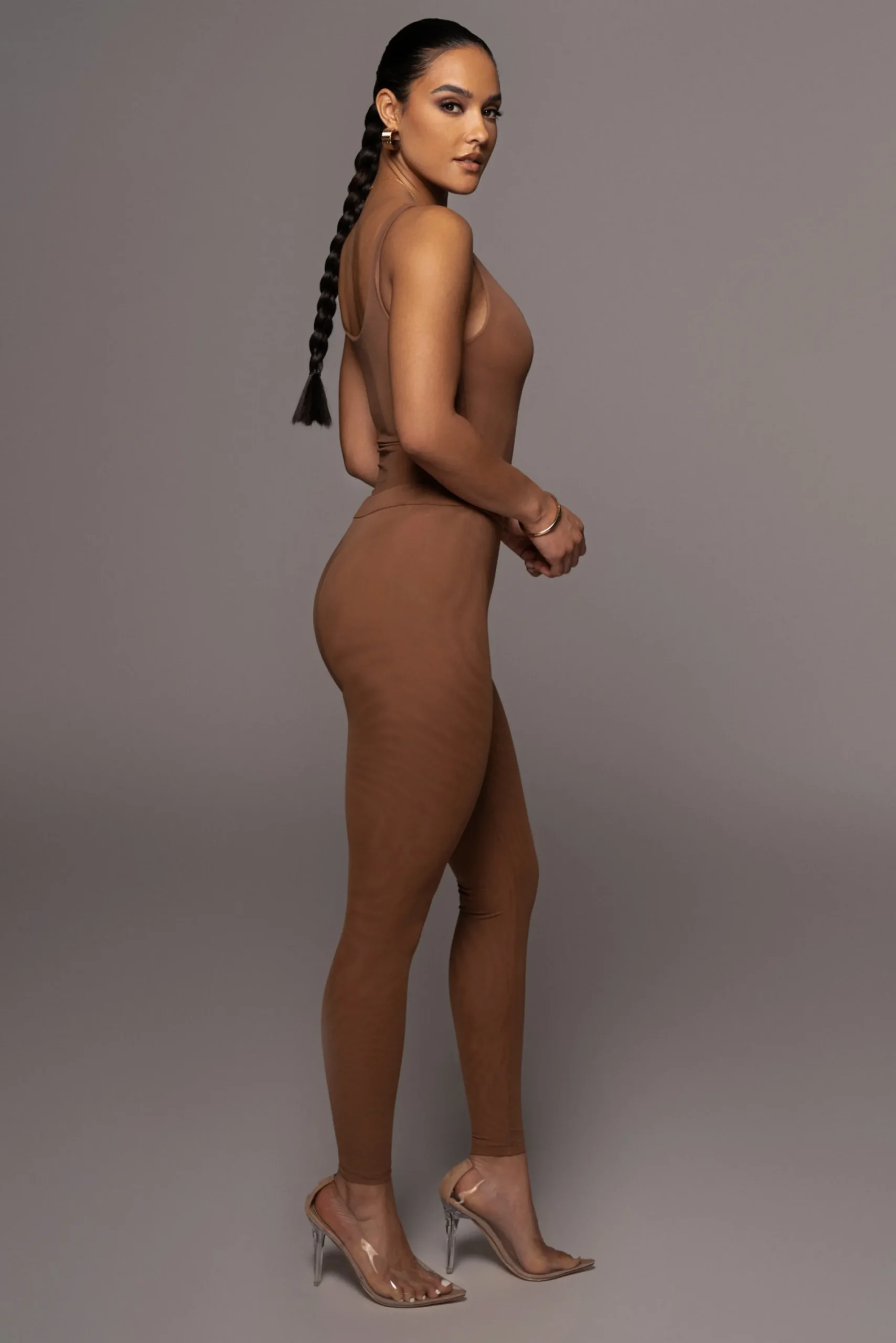 JLUXLABEL Pecan Mesh Essentials Tank Bodysuit Undergarment