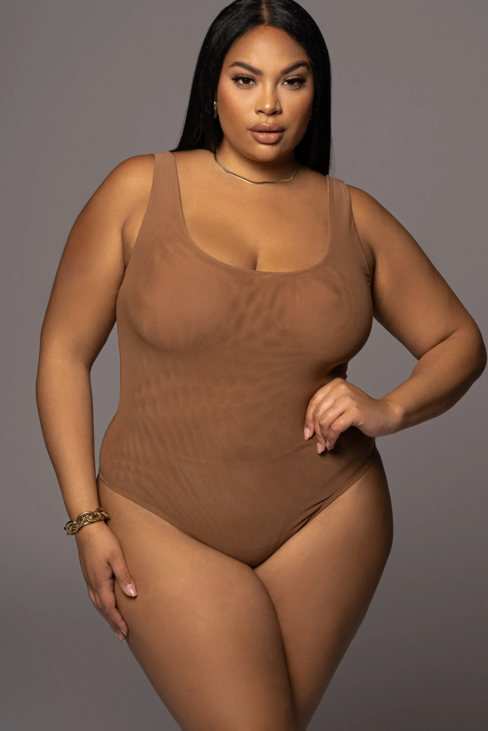 JLUXLABEL Pecan Mesh Essentials Tank Bodysuit Undergarment