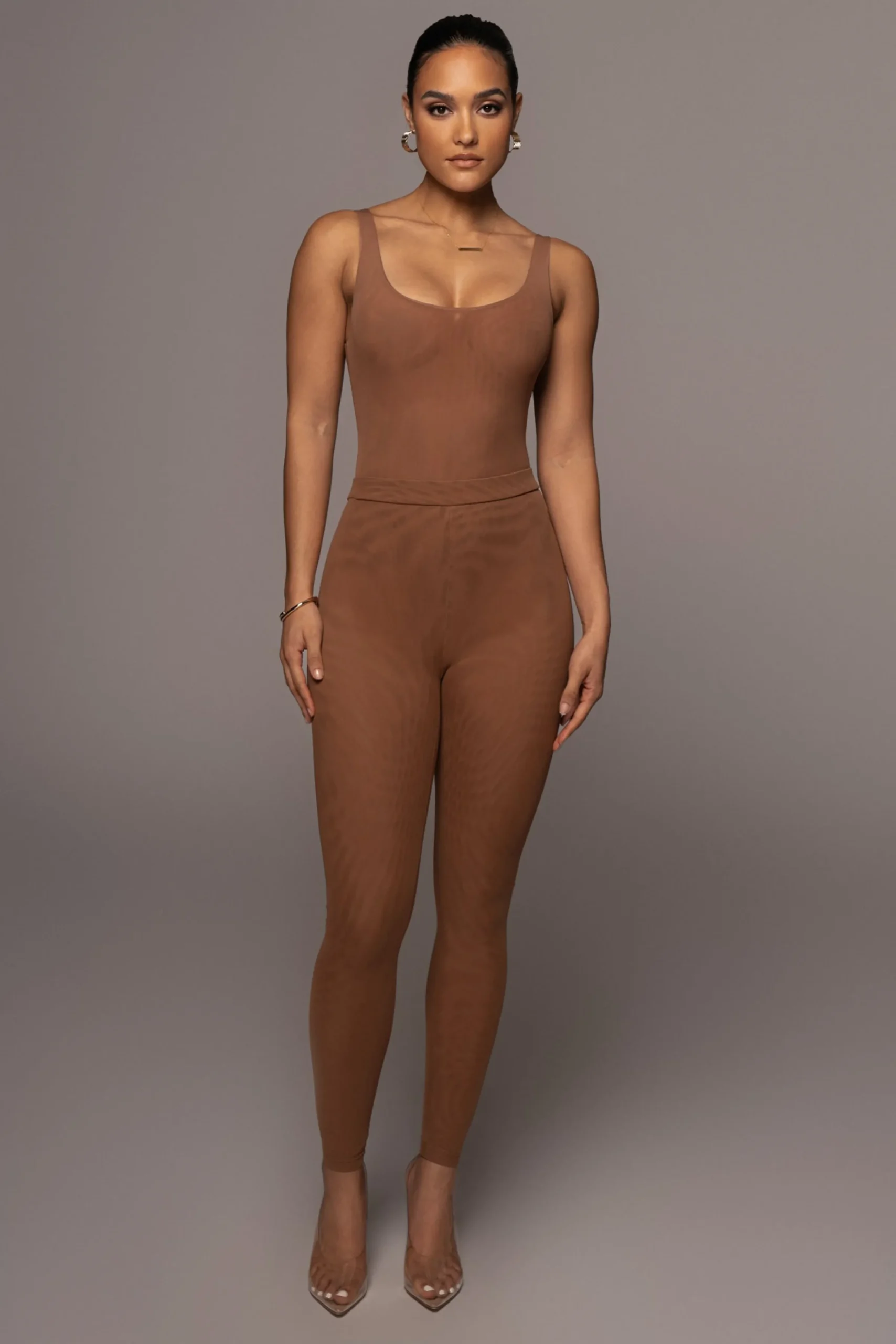 JLUXLABEL Pecan Mesh Essentials Tank Bodysuit Undergarment