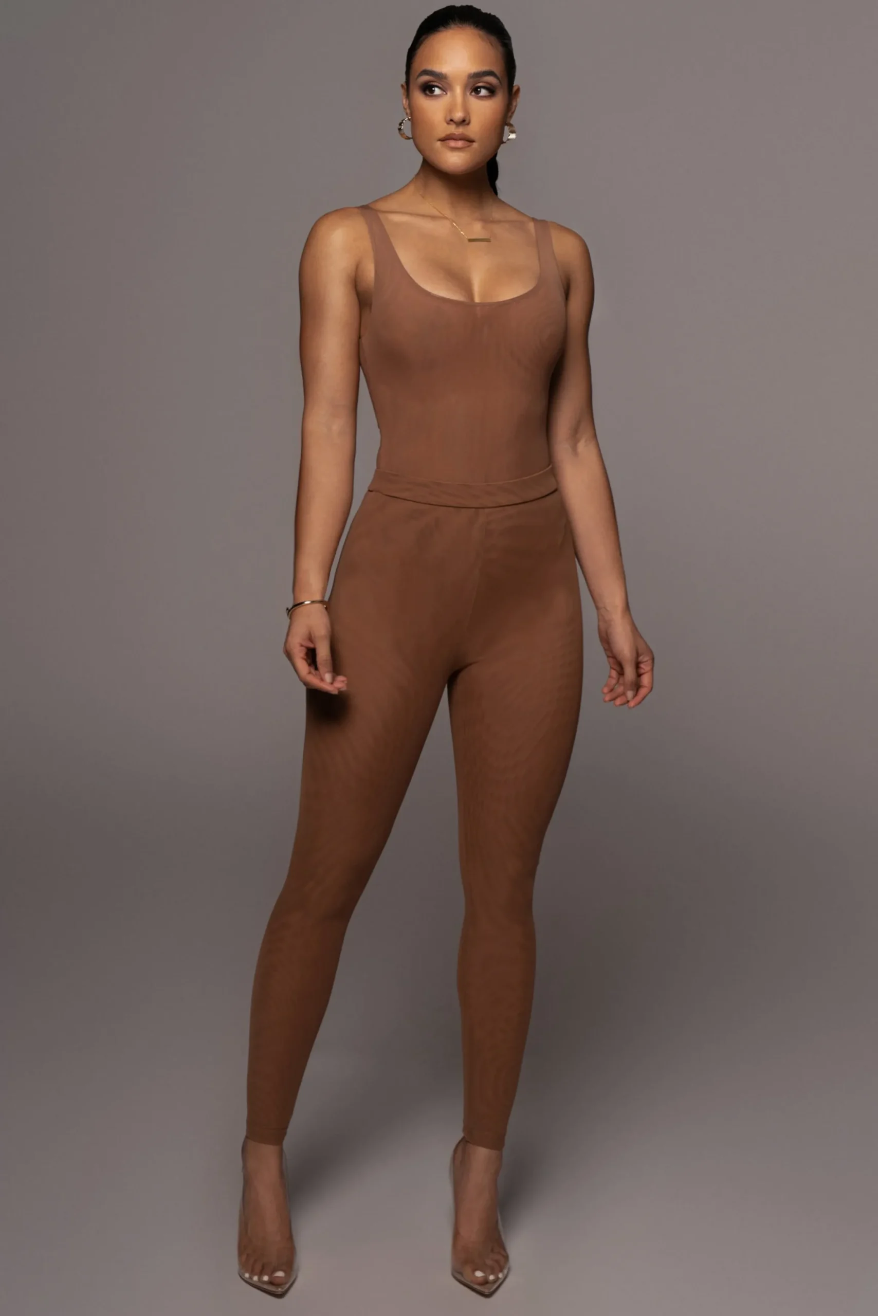 JLUXLABEL Pecan Mesh Essentials Tank Bodysuit Undergarment