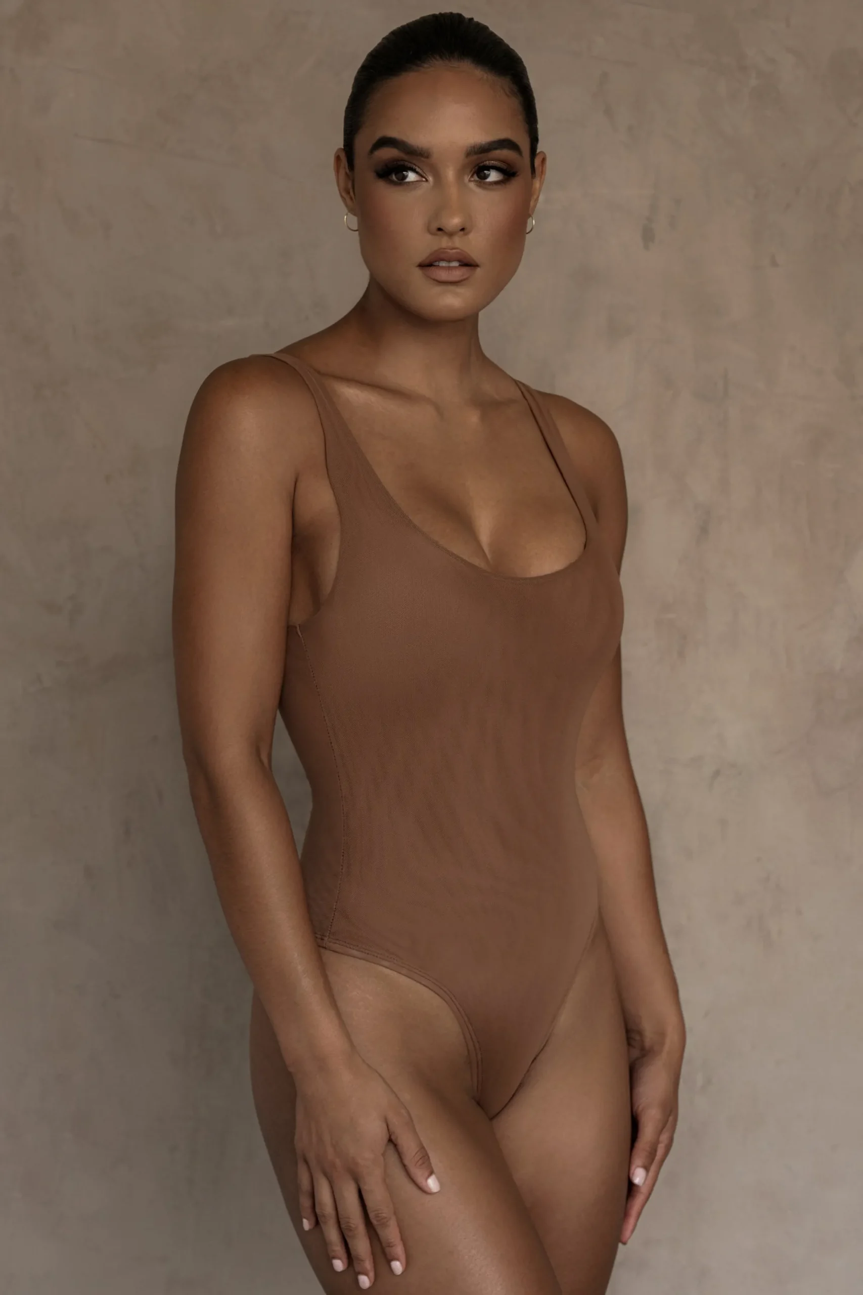JLUXLABEL Pecan Mesh Essentials Tank Bodysuit Undergarment