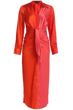 JLUXLABEL Pink Color Block Satin Midi Dress