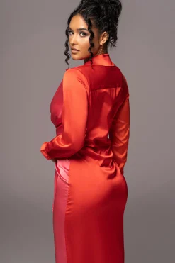 JLUXLABEL Pink Color Block Satin Midi Dress