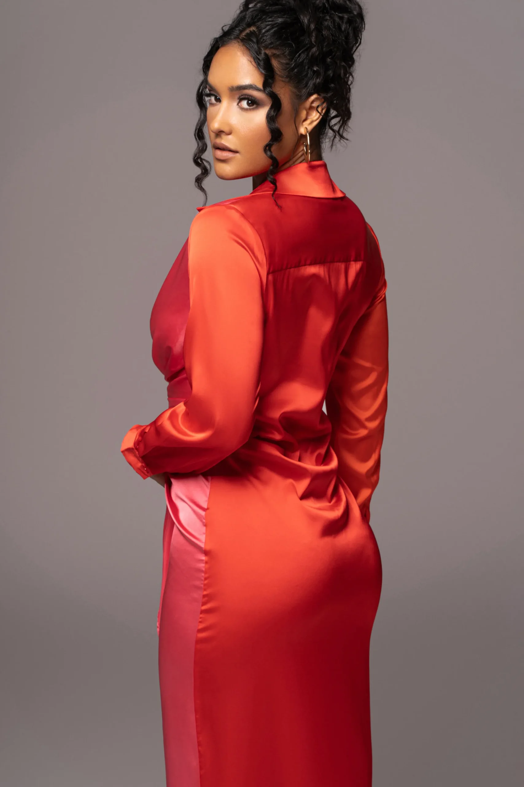 JLUXLABEL Pink Color Block Satin Midi Dress