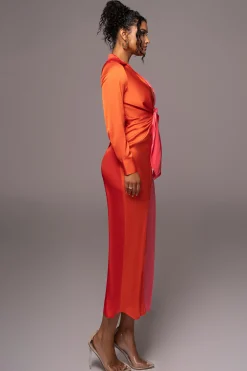 JLUXLABEL Pink Color Block Satin Midi Dress