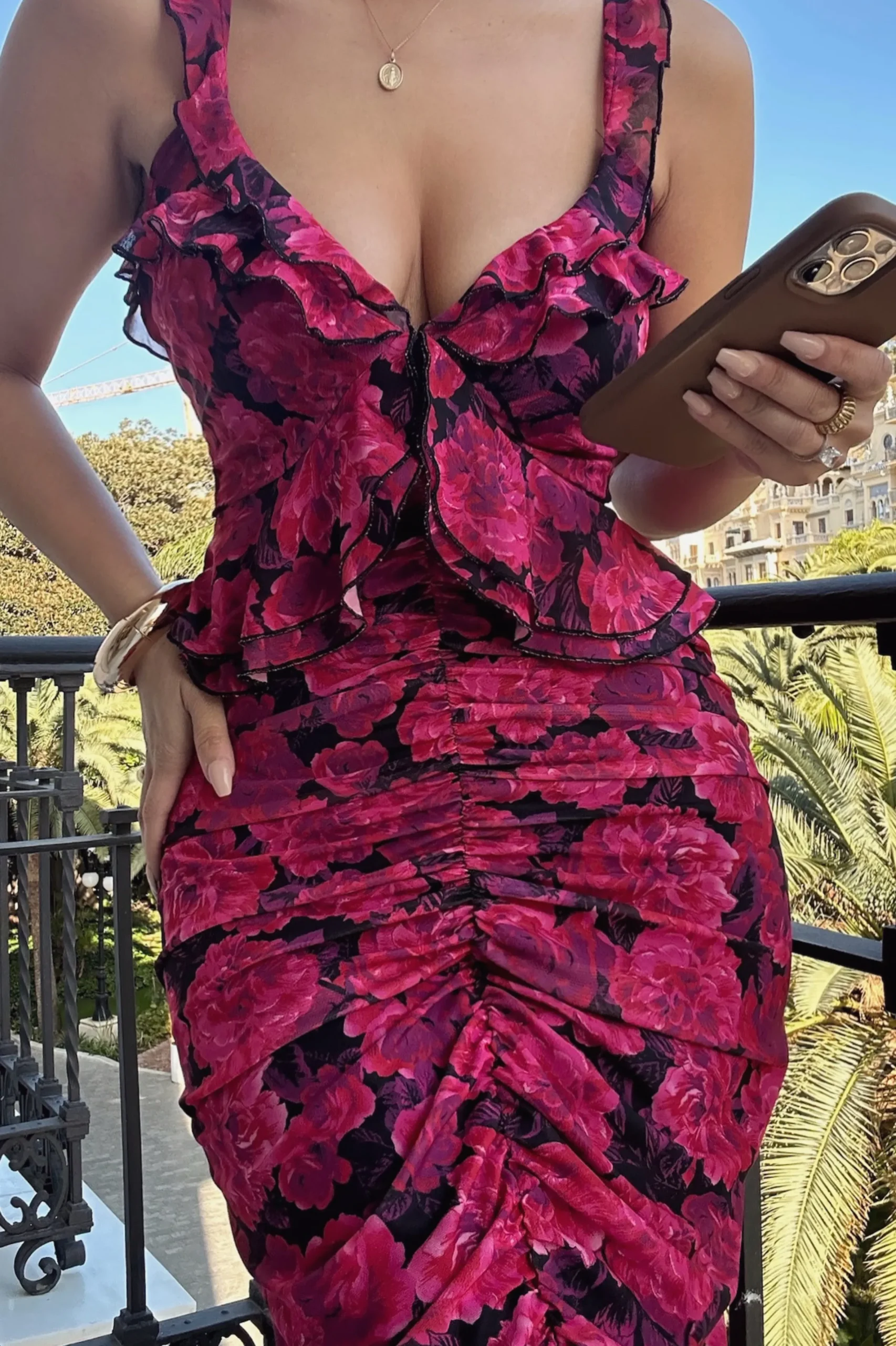 JLUXLABEL Pink La Costa Ruffle Maxi Dress